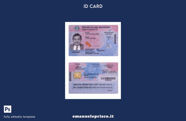 modello presente di carta d'identità del Paraguay in stile verificato